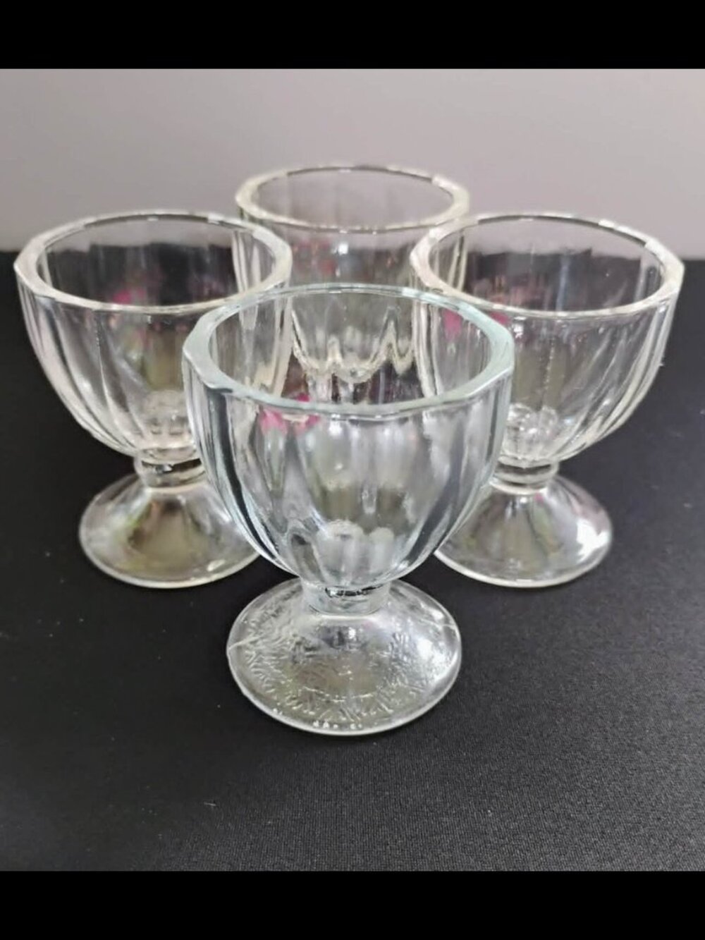 Vintage Ribbed Glass Pedestal Egg Cups - Set of 4